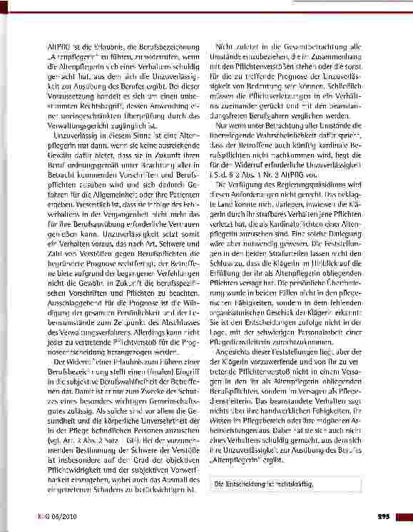 Vorschauseite 2: Widerruf der Erlaubnis zum Führen der Berufsbezeichnung „Altenpflegerin