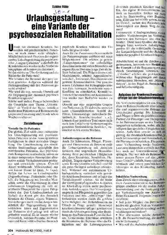 Vorschauseite 1: Urlaubsgestaltung - eine Variante der psychosozialen Rehabilitation