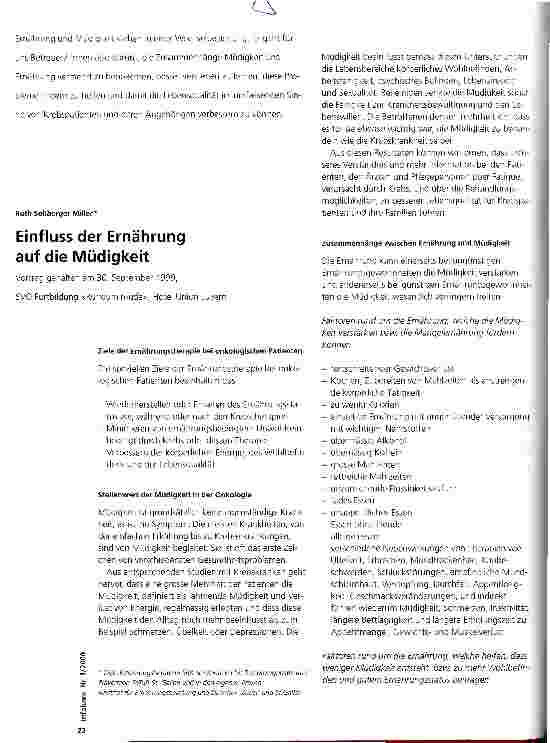 Vorschauseite 1: Einfluss der Ernährung auf die Müdigkeit Vortrag gehalten am 30. September 1999
