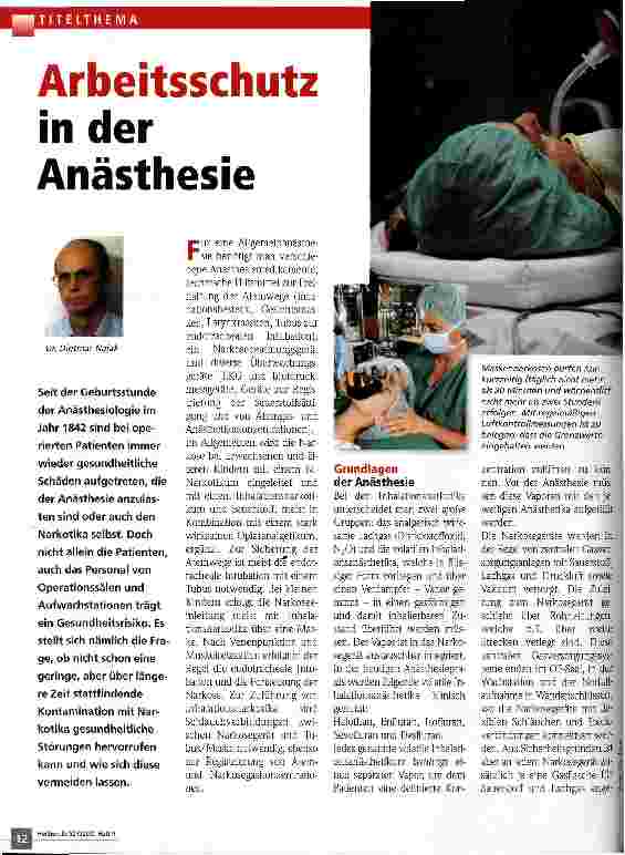 Vorschauseite 1: Arbeitsschutz in der Anästhesie