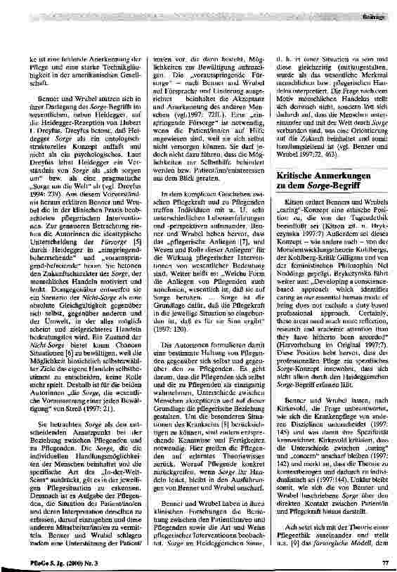 Vorschauseite 2: Probleme des Sorge-Begriffs in der Pflegetheorie von Patricia Benner und Judith Wrubel