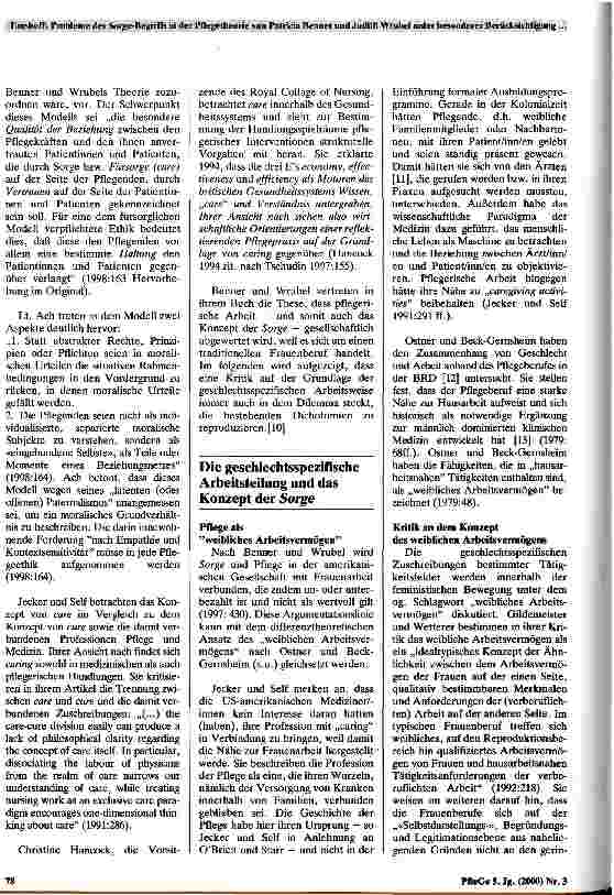 Vorschauseite 3: Probleme des Sorge-Begriffs in der Pflegetheorie von Patricia Benner und Judith Wrubel