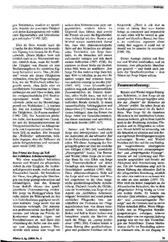 Vorschauseite 4: Probleme des Sorge-Begriffs in der Pflegetheorie von Patricia Benner und Judith Wrubel