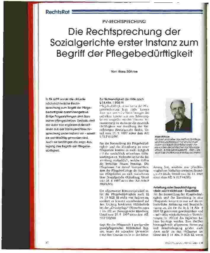 Vorschauseite 1: Die Rechtsprechung der Sozialgerichte erster Instanz zum Begriff der Pflegebedürftigkeit