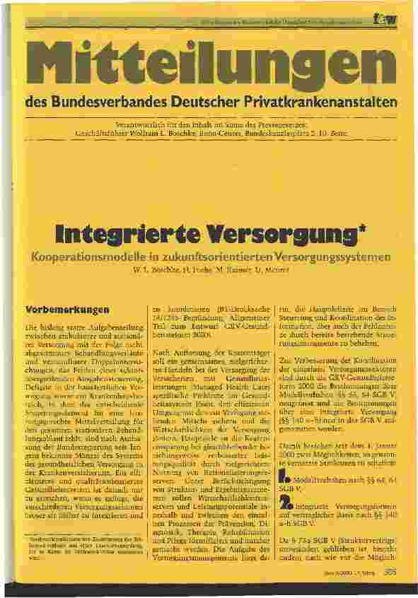 Vorschauseite 1: Integrierte Versorgung Kooperationsmodelle in zukunftsorientierten Versorgungssystemen