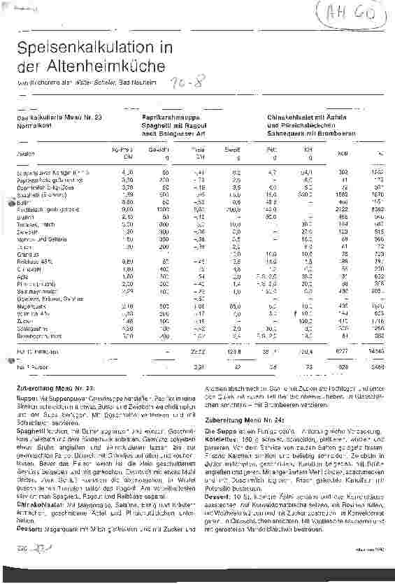Vorschauseite 1: Speisenkalkulation in der Altenheimküche