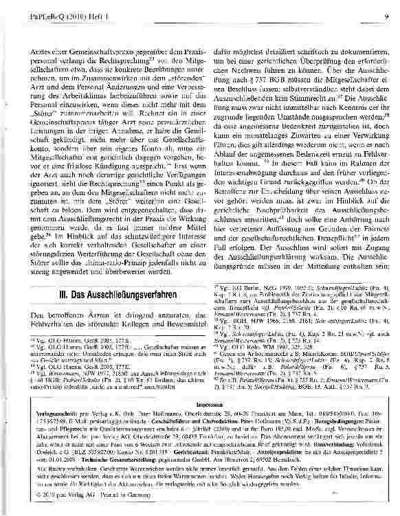 Vorschauseite 4: Der Ausschluss des „störenden Arztes aus der Praxisgesellschaft nach § 737 BGB