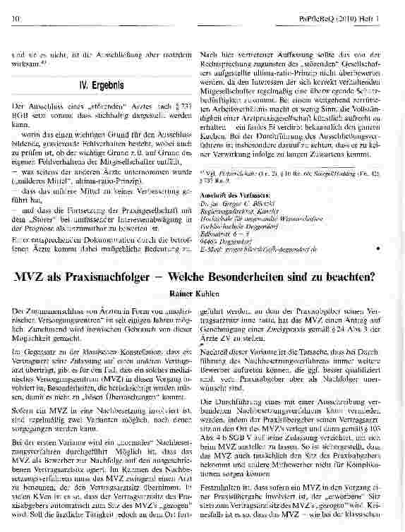 Vorschauseite 5: Der Ausschluss des „störenden Arztes aus der Praxisgesellschaft nach § 737 BGB