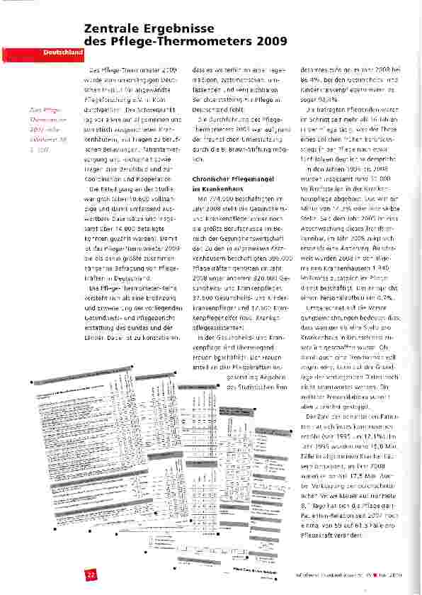 Vorschauseite 1: Zentrale Ergebnisse des Pflege-Thermometers 2009