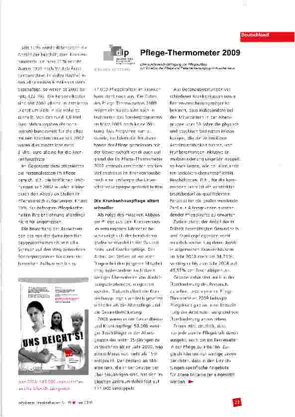 Vorschauseite 2: Zentrale Ergebnisse des Pflege-Thermometers 2009