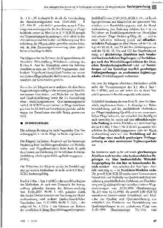 Vorschauseite 5: Keine Aufstiegsfortbildungsförderung für Fortbildung zur Wohnbereichsund Pflegedienstleiterin