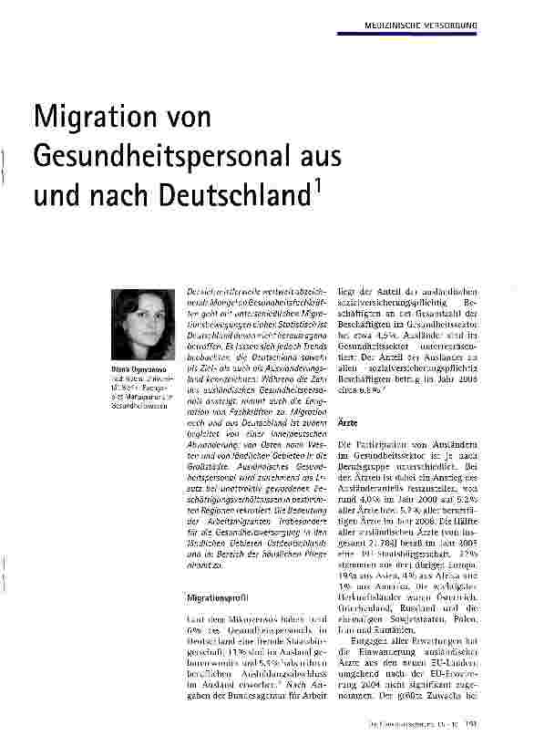 Vorschauseite 1: Migration von Gesundheitspersonal aus und nach Deutschland