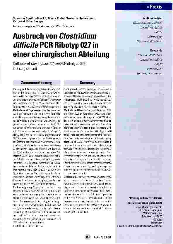 Vorschauseite 1: Ausbruch von Clostridium difficile PCR Ribotyp 027 in einer chirurgischen Abteilung