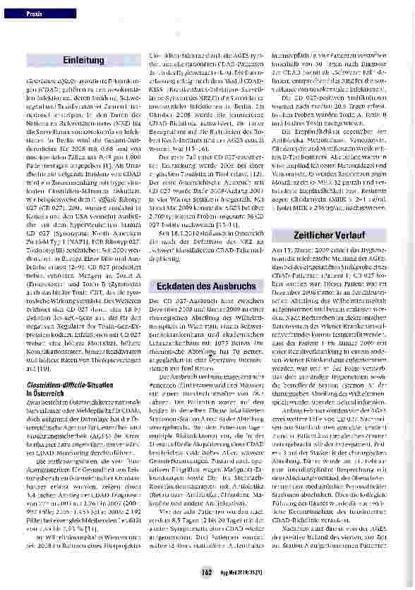 Vorschauseite 2: Ausbruch von Clostridium difficile PCR Ribotyp 027 in einer chirurgischen Abteilung