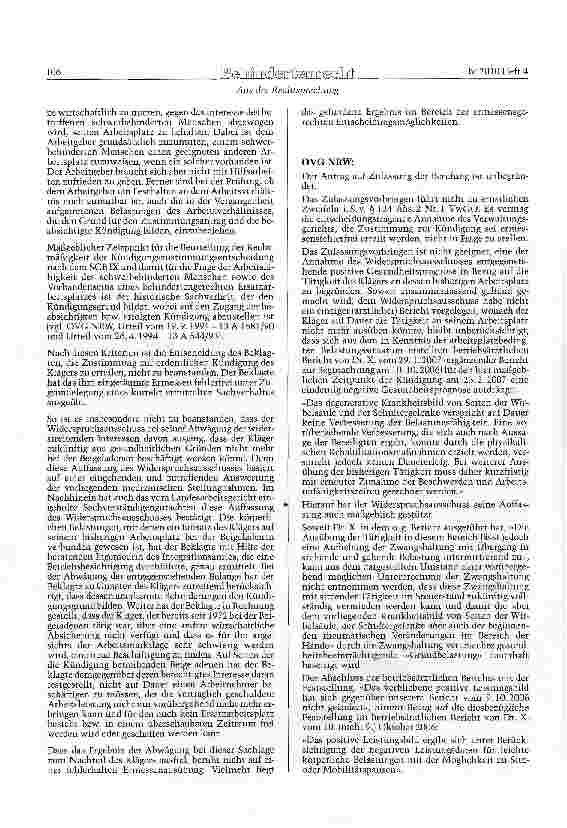Vorschauseite 3: SGB IX §§ 84 Abs. 1, 85 Präventionsverfahren - Zustimmung des Integrationsamts zur ordentlichen Kündigung aus personellbedingten Gründen
