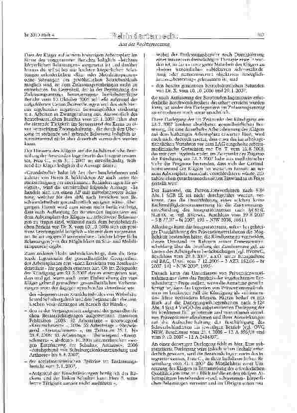 Vorschauseite 4: SGB IX §§ 84 Abs. 1, 85 Präventionsverfahren - Zustimmung des Integrationsamts zur ordentlichen Kündigung aus personellbedingten Gründen