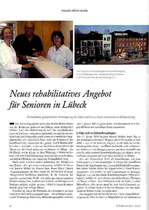 Vorschauseite 1: Neues rehabilitatives Angebot für Senioren in Lübeck