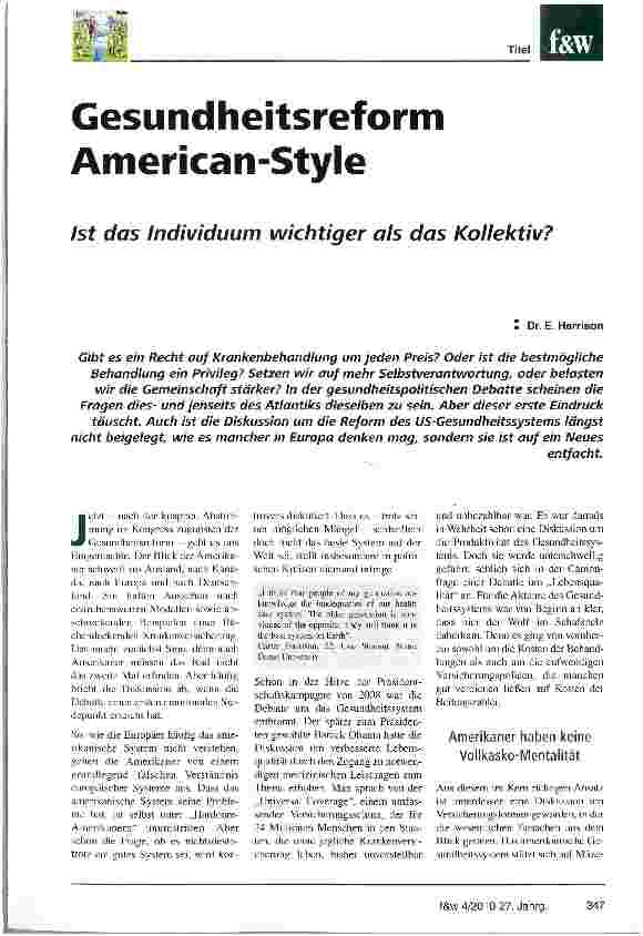Vorschauseite 1: Gesundheitsreform American-Style