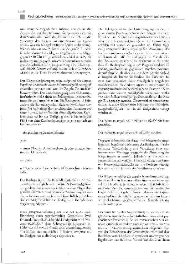 Vorschauseite 2: Anforderungen an ein Allgemeinkrankenhaus zur Unterbringung eines latent suizidgefährdeten Patienten Schadensersatzanspruch