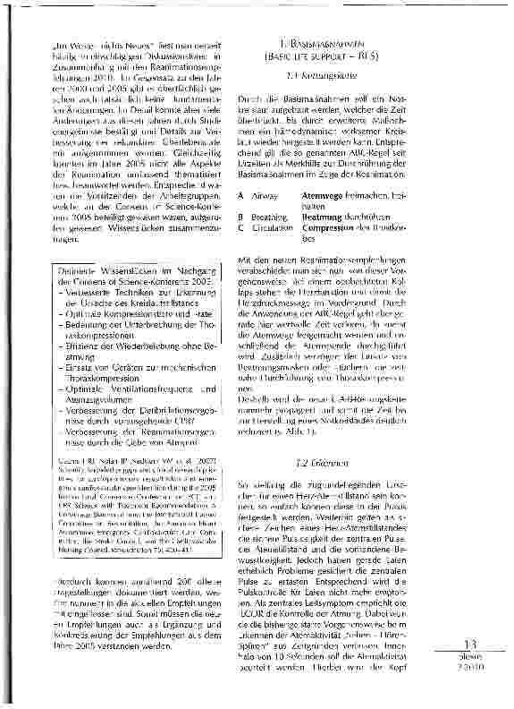 Vorschauseite 2: DIE NEUEN ILCOR-EMPFEHLUNGEN FÜR DIEKARDIOPULMONALE REANIMATION