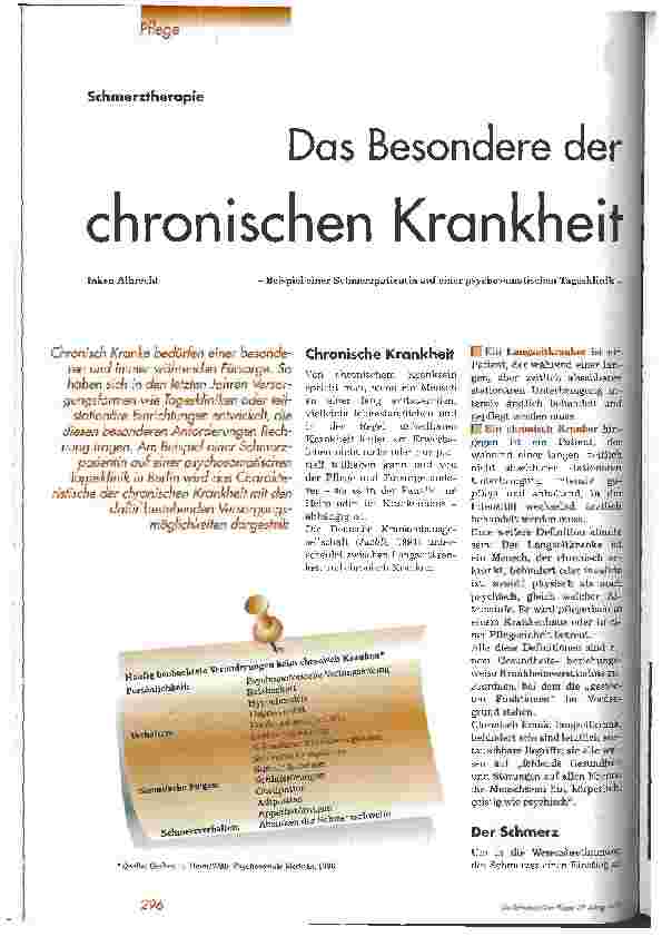 Vorschauseite 1: Das Besondere der chronischen Krankheit Beispiel einer Schmerzpatientin auf einer psychosomatischen Tagesklinik