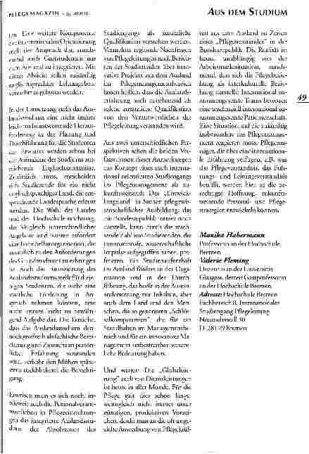 Vorschauseite 2: Ein erfolgreicher Blick über den Tellerrand Anmerkungen zum Auslandstudium des Internationalen Studiengangs Pflegeleitung der Hochschule Bremen