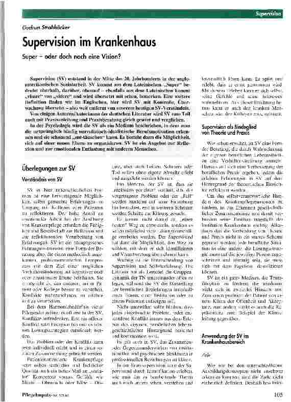 Vorschauseite 1: Supervision im Krankenhaus Super - oder doch noch eine Vision?