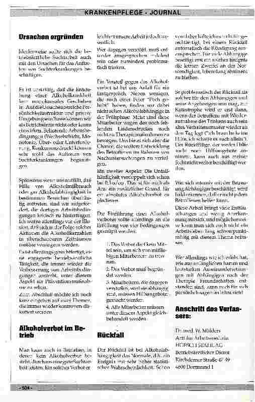 Vorschauseite 6: Alkoholkrankheit aus der Sicht eines Betriebsarztes Aus dem Betriebsärztlichen Dienst der Hoesch-Stahl AG,