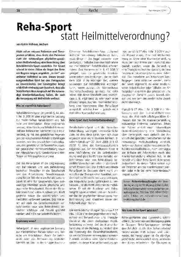 Vorschauseite 1: Reha-Sport statt Heilmittelverordnung?