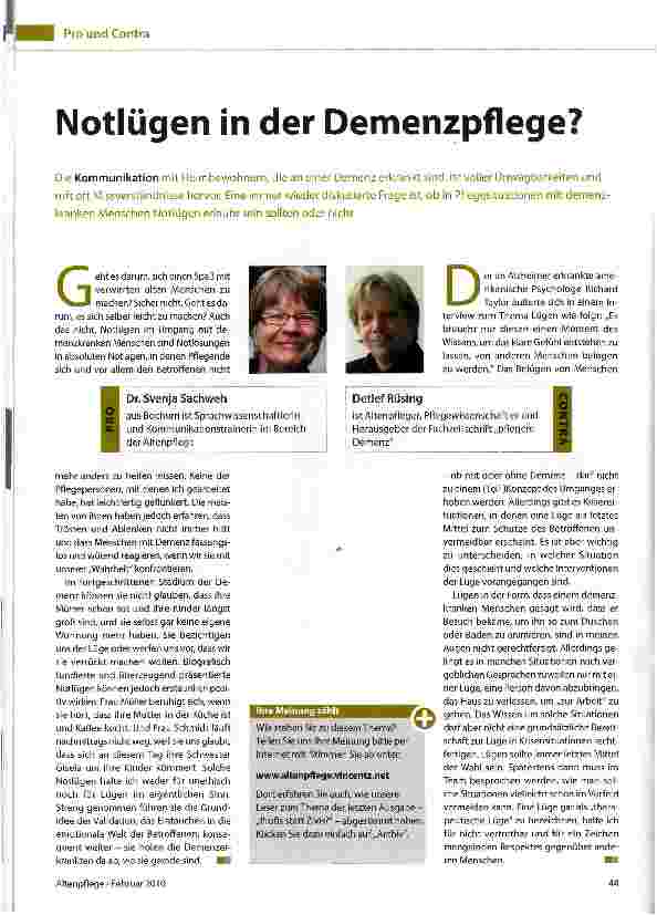 Vorschauseite 1: Notlügen in der Demenzpflege?