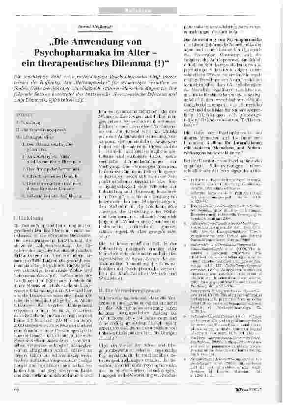 Vorschauseite 1: Die Anwendung von Psychopharmaka im Alter -ein therapeutisches Dilemma (!)