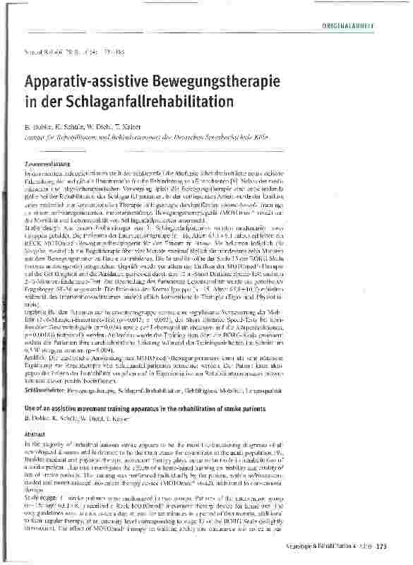 Vorschauseite 1: Apparativ-assistive Bewegungstherapie in der Schlaganfallrehabilitation