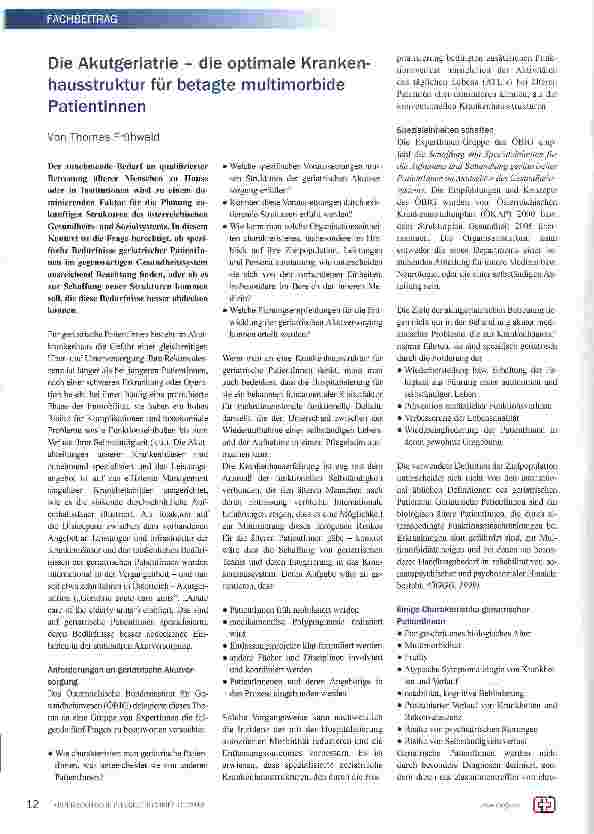 Vorschauseite 1: Die Akutgeriatrie - die optimale Krankenhausstruktur für betagte multimorbide Patientinnen