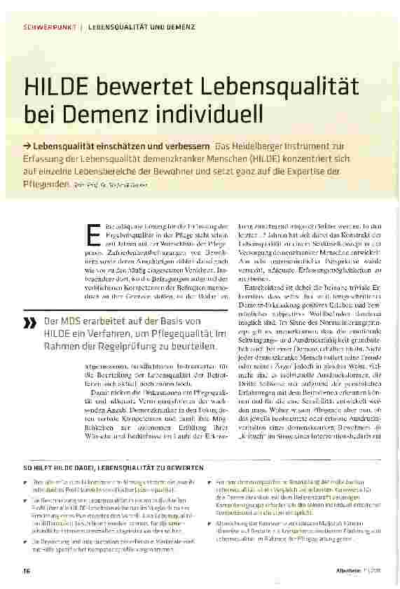 Vorschauseite 1: HILDE bewertet Lebensqualität bei Demenz individuel