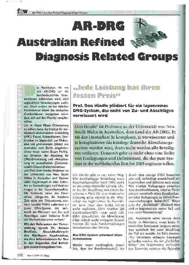 Vorschauseite 1: AR-DRG Australian Refined Diagnosis Related Groups Jede Leistung hat ihren festen Preis