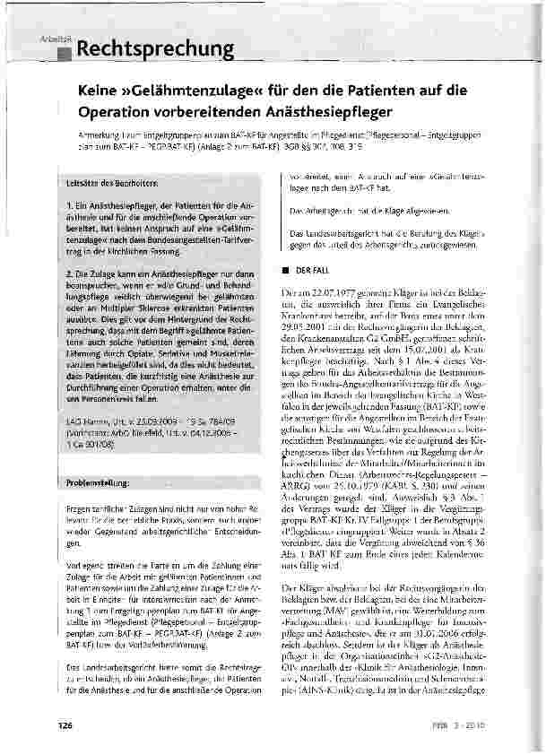 Vorschauseite 1: Keine »Gelähmtenzulage« für den die Patienten auf die Operation vorbereitenden Anästhesiepfleger