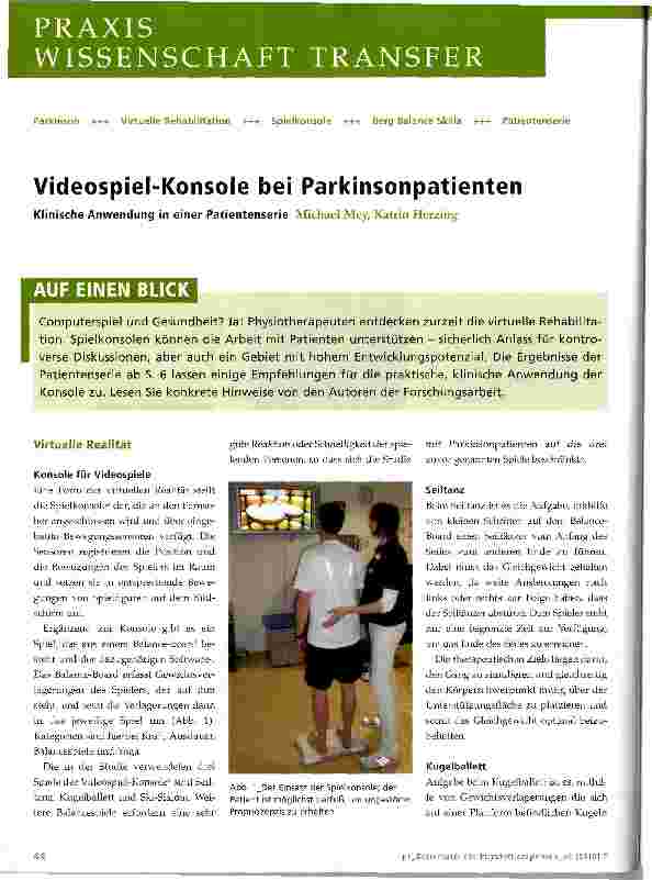 Vorschauseite 1: Videospiel-Konsole bei Parkinsonpatienten