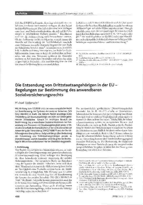 Vorschauseite 1: Die Entsendung von Drittstaatsangehörigen in der EU -Regelungen zur Bestimmung des anwendbaren Sozialversicherungsrechts