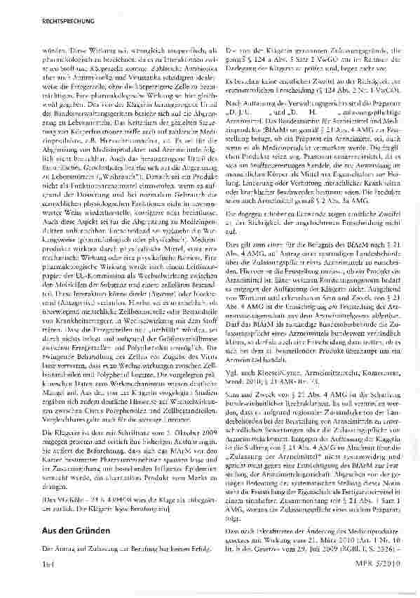 Vorschauseite 4: Zweifelsregelung nicht auf Produkte anwendbar, die auf Grund ihrer Wirkungsweise eindeutig dem Medizinprodukterecht unterliegen