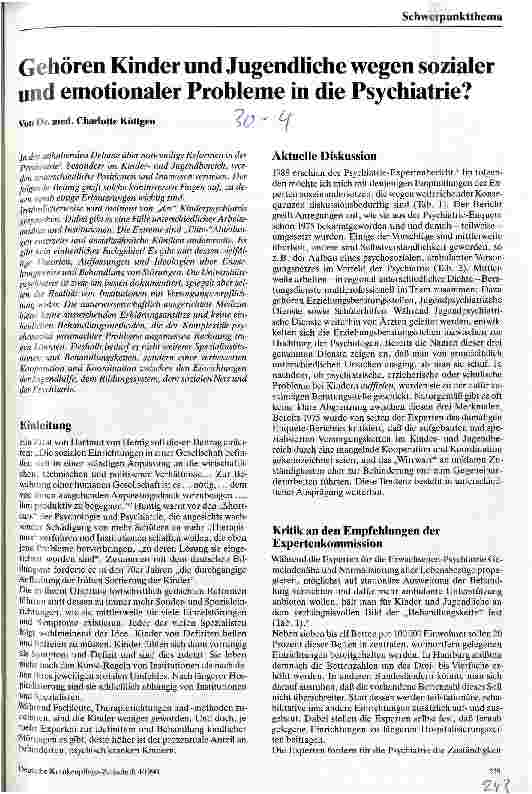 Vorschauseite 1: Gehören Kinder und Jugendliche wegen sozialer und emotionaler Probleme in die Psychiatrie?