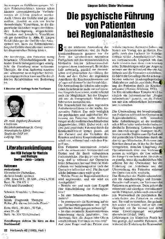 Vorschauseite 1: Die psychologische Führung von Patienten bei Regionalanästhesie