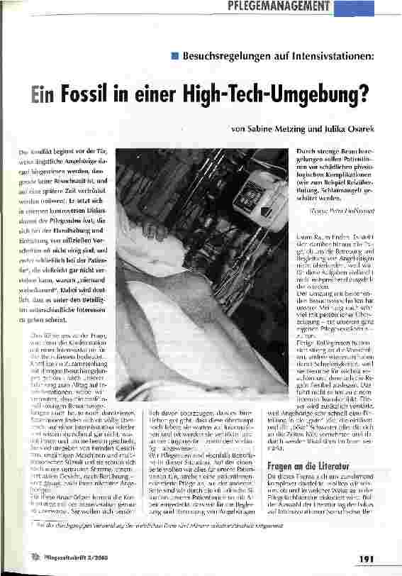 Vorschauseite 1: Ein Fossil in einer High-Tech-Umgebung? Besuchsregelungen auf Intensivstationen