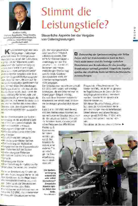 Vorschauseite 1: Stimmt die Leistungstiefe? Steuerliche Aspekte bei der Vergabe von Cateringleistungen