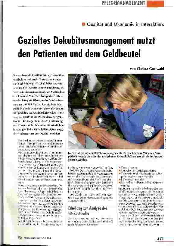 Vorschauseite 1: Gezieltes Dekubitusmanagement nutzt den Patienten und dem Geldbeutel Qualität und Ökonomie in Interaktion