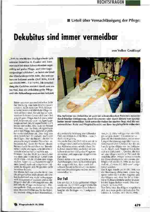 Vorschauseite 1: Dekubitus sind immer vermeidbar