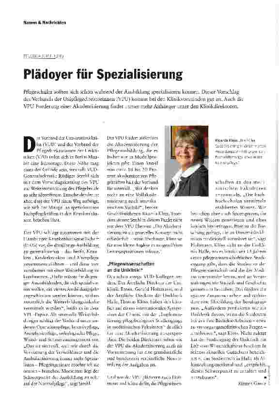 Vorschauseite 1: Plädoyer für Spezialisierung