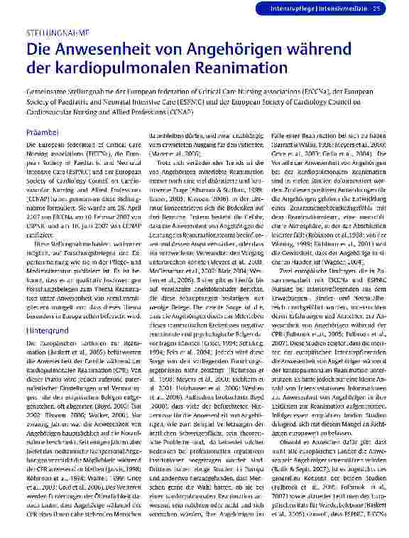 Vorschauseite 1: Die Anwesenheit von Angehörigen während der kardiopulmonalen Reanimation