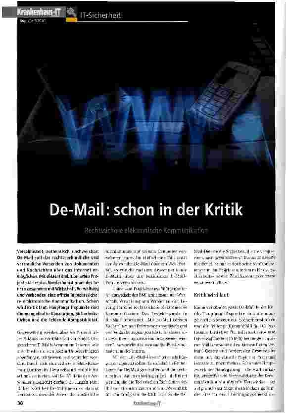 Vorschauseite 1: DE-Mail schon in der Kritik