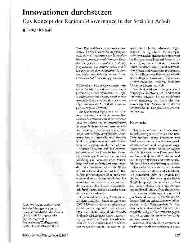 Vorschauseite 1: Innovationen durchsetzen Das Konzept der Regional-Governance in der Sozialen Arbeit