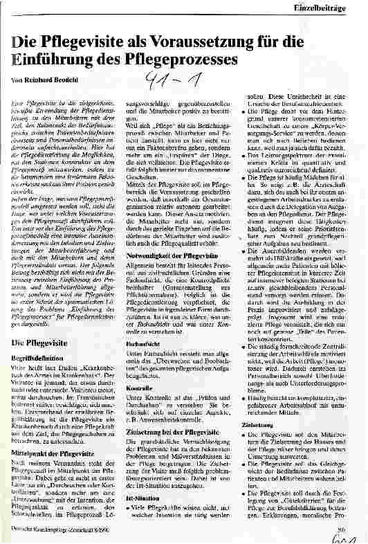 Vorschauseite 1: Die Pflegevisiste als Voraussetzung für die Einführung des Pflegeprozesses